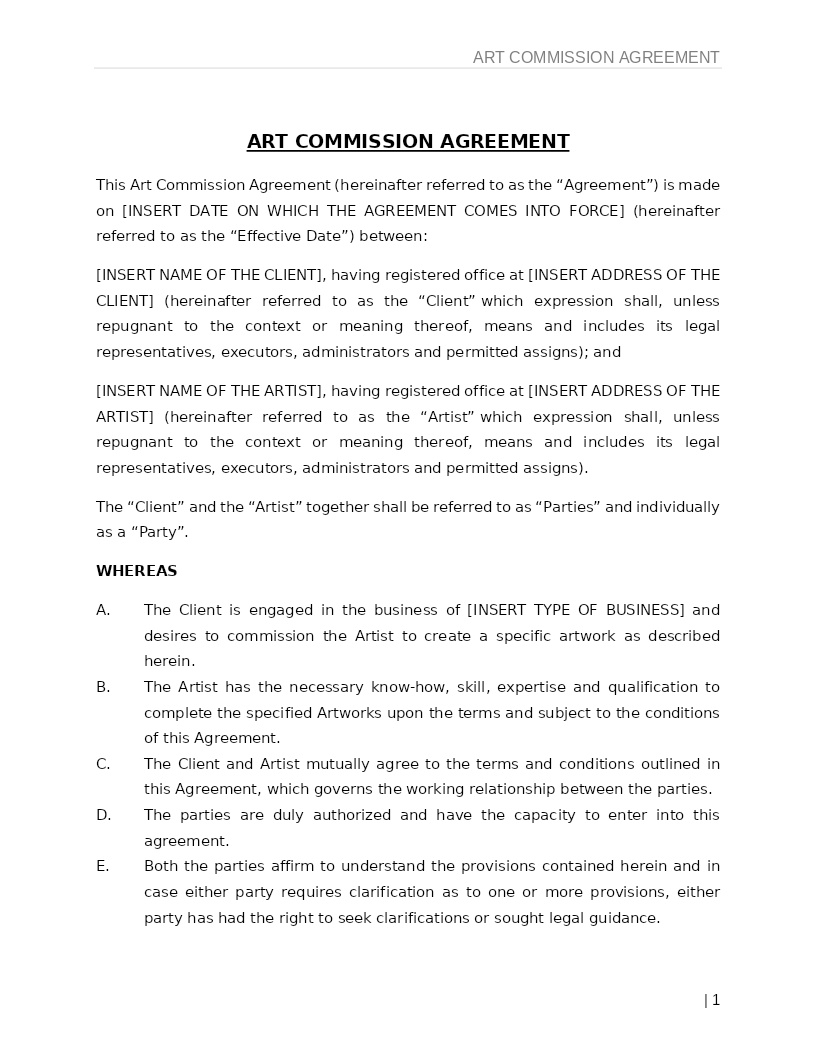 ART COMMISSION AGREEMENT