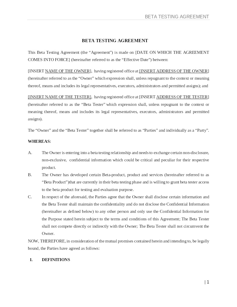 BETA TESTING AGREEMENT