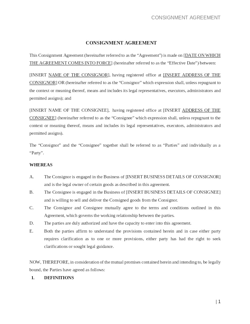 CONSIGNMENT AGREEMENT