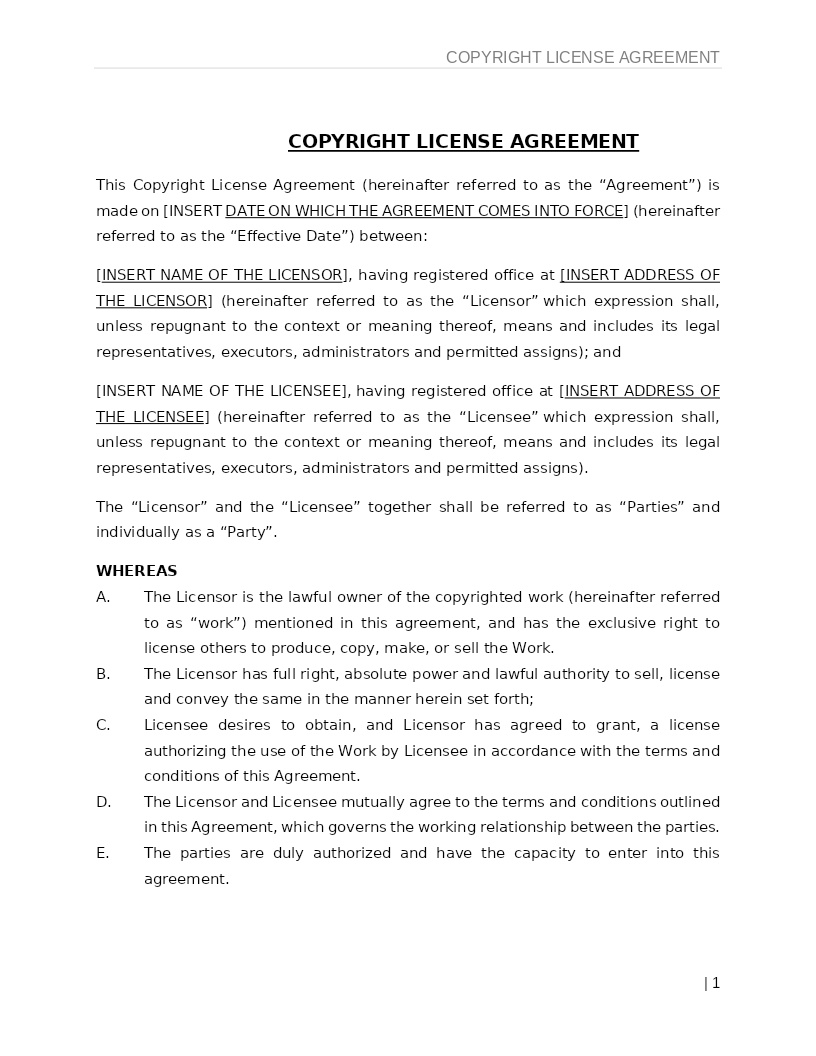 COPYRIGHT LICENSE AGREEMENT