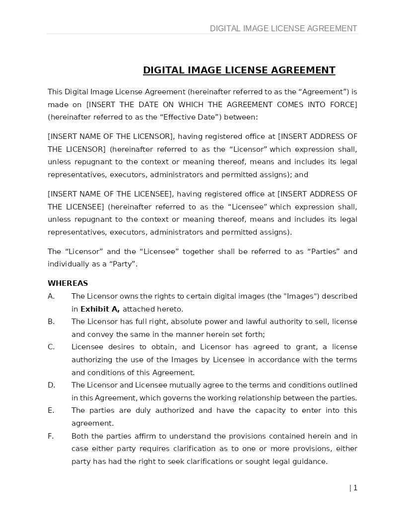 DIGITAL IMAGE LICENSE AGREEMENT