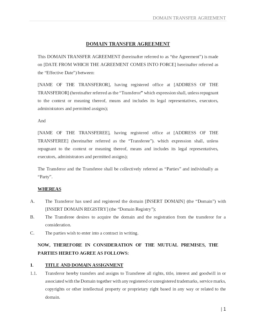 DOMAIN TRANSFER AGREEMENT