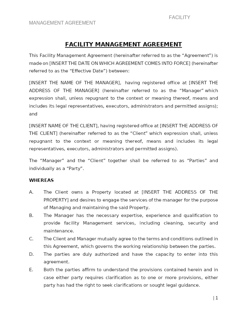 FACILITY MANAGEMENT AGREEMENT