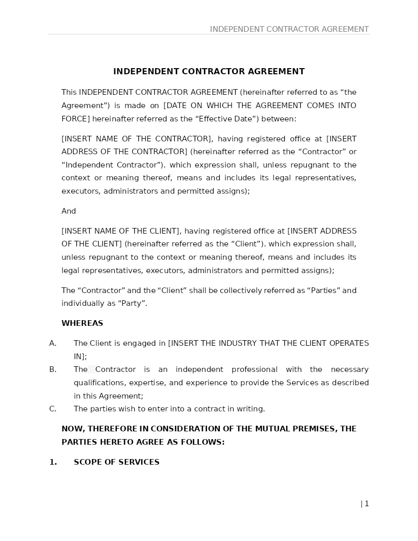 INDEPENDENT CONTRACTOR AGREEMENT