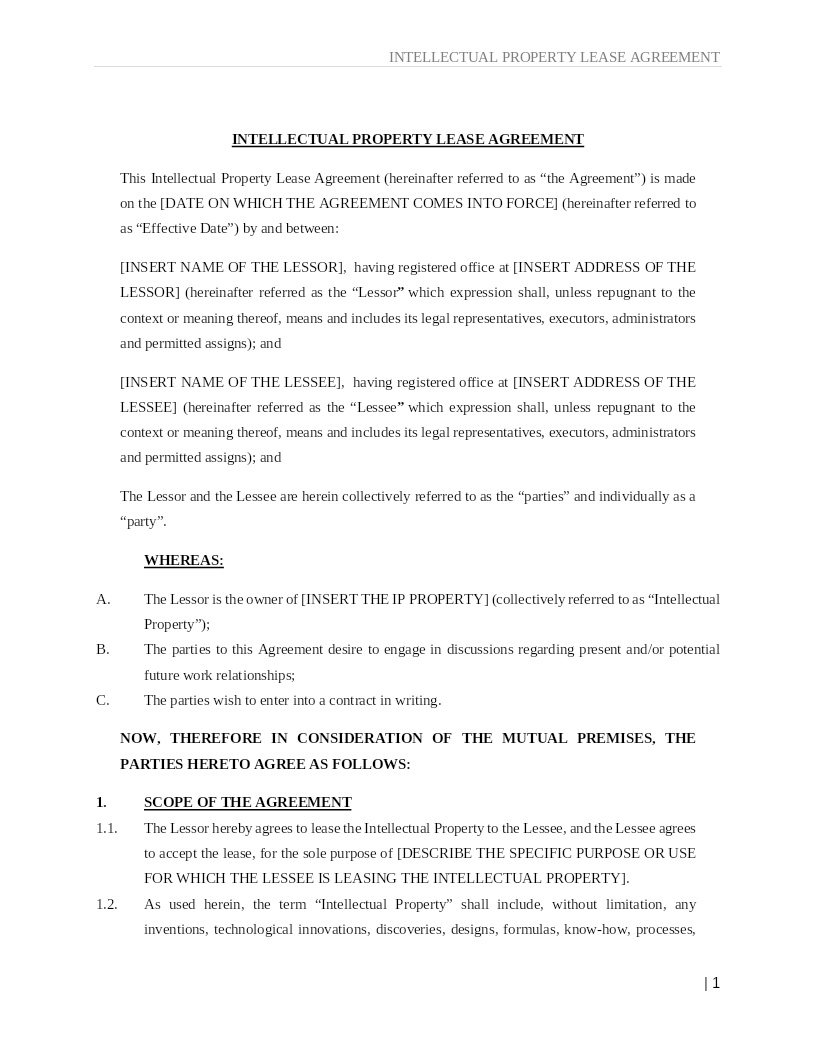 INTELLECTUAL PROPERTY LEASE AGREEMENT