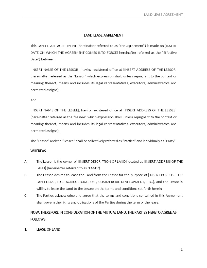 LAND LEASE AGREEMENT