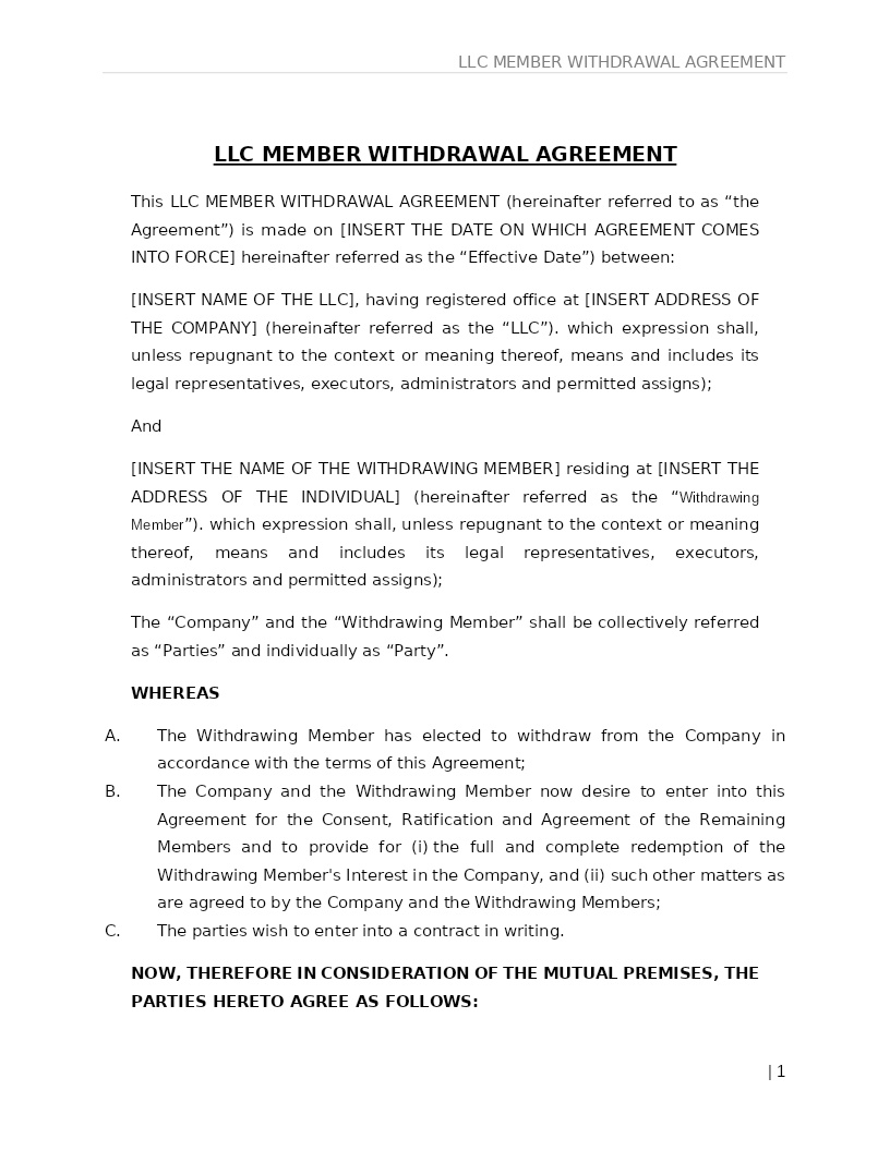 LLC MEMBER WITHDRAWAL AGREEMENT
