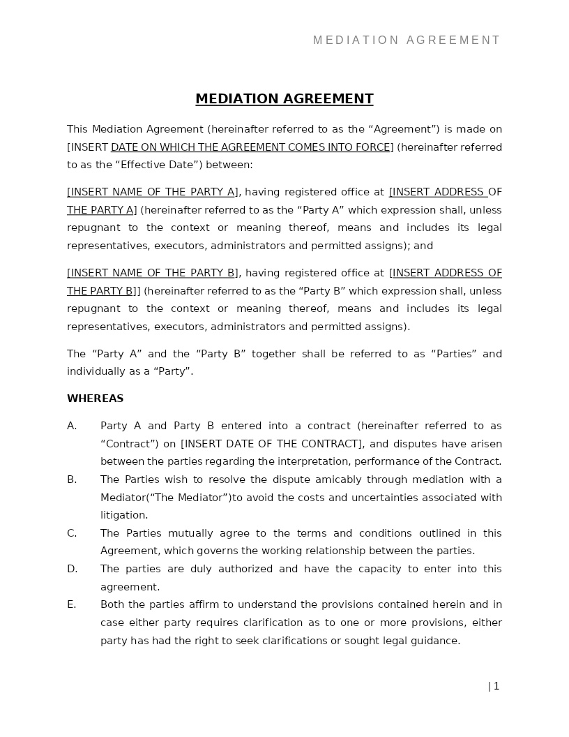 MEDIATION AGREEMENT