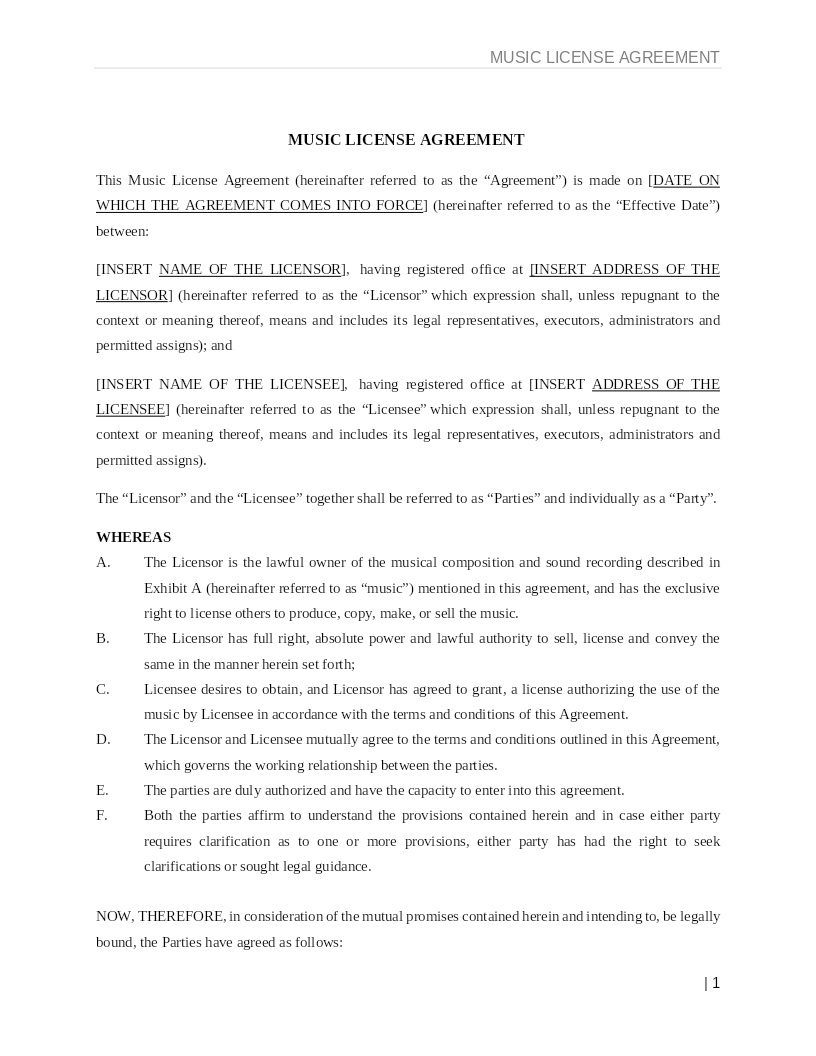 MUSIC LICENSE AGREEMENT