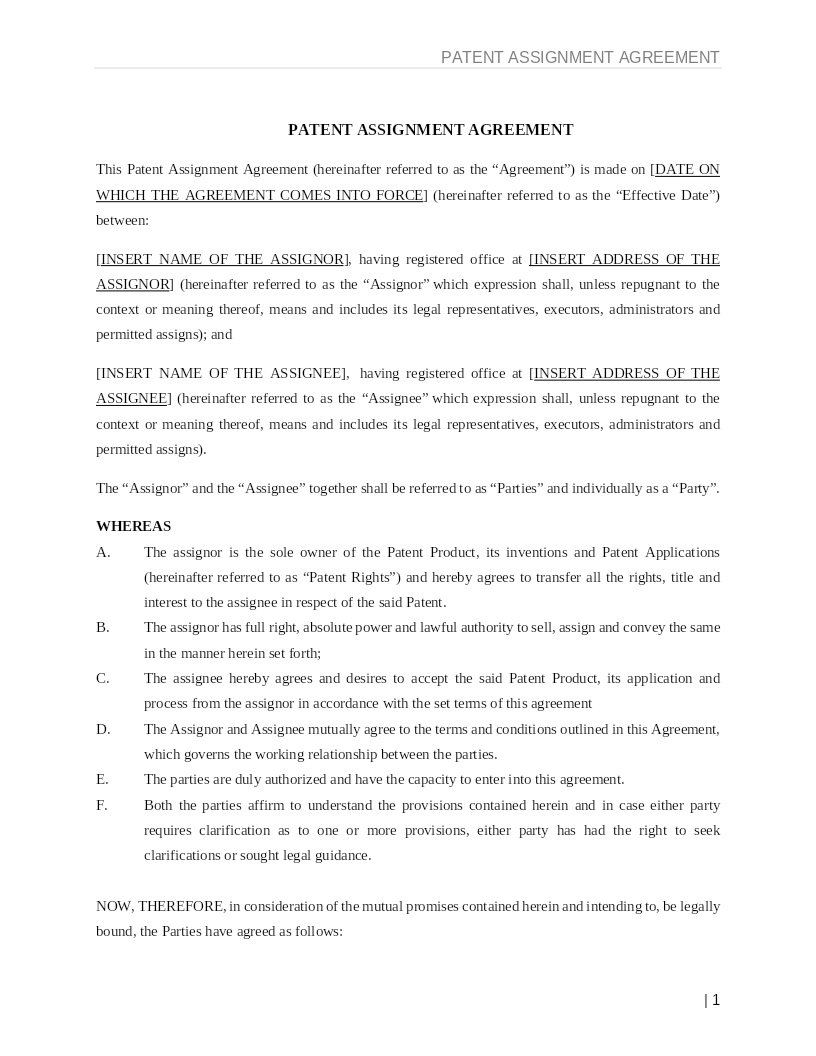 PATENT ASSIGNMENT AGREEMENT