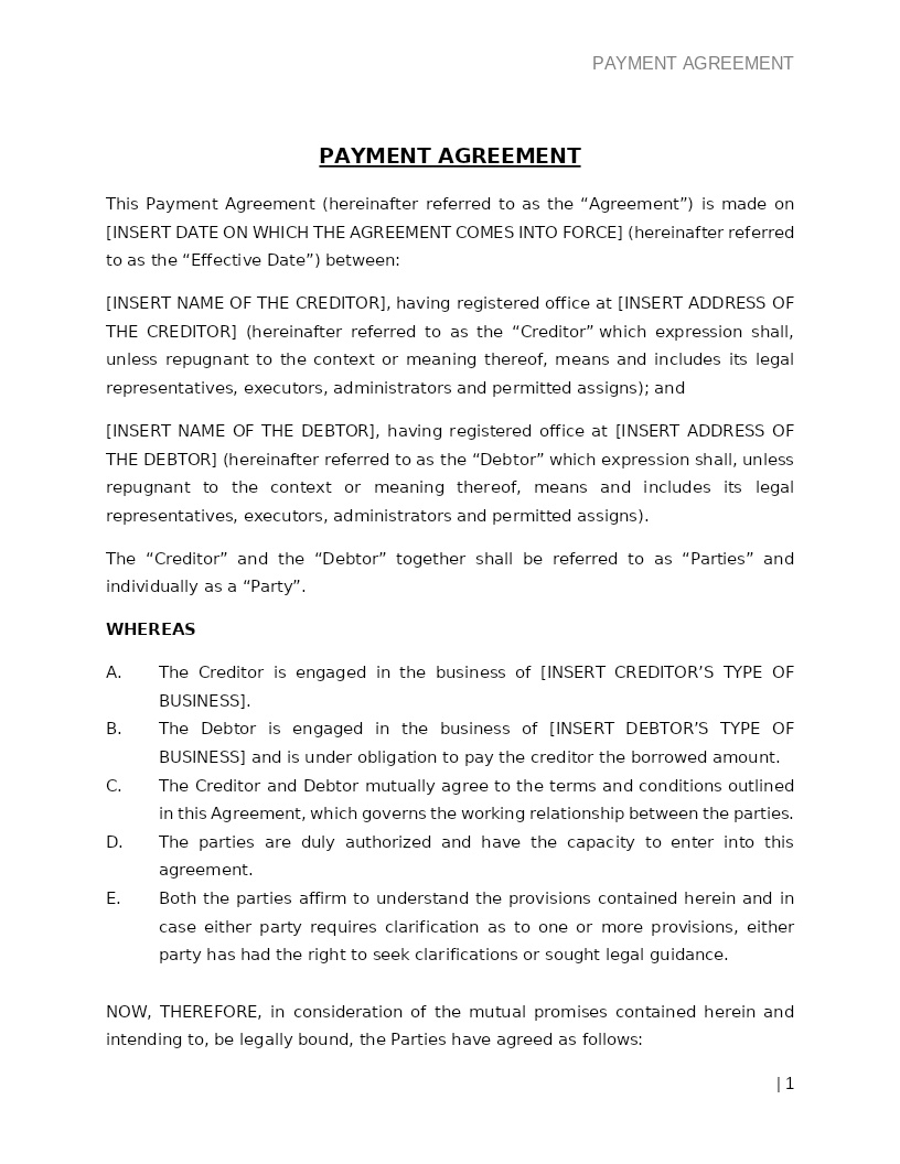 PAYMENT AGREEMENT