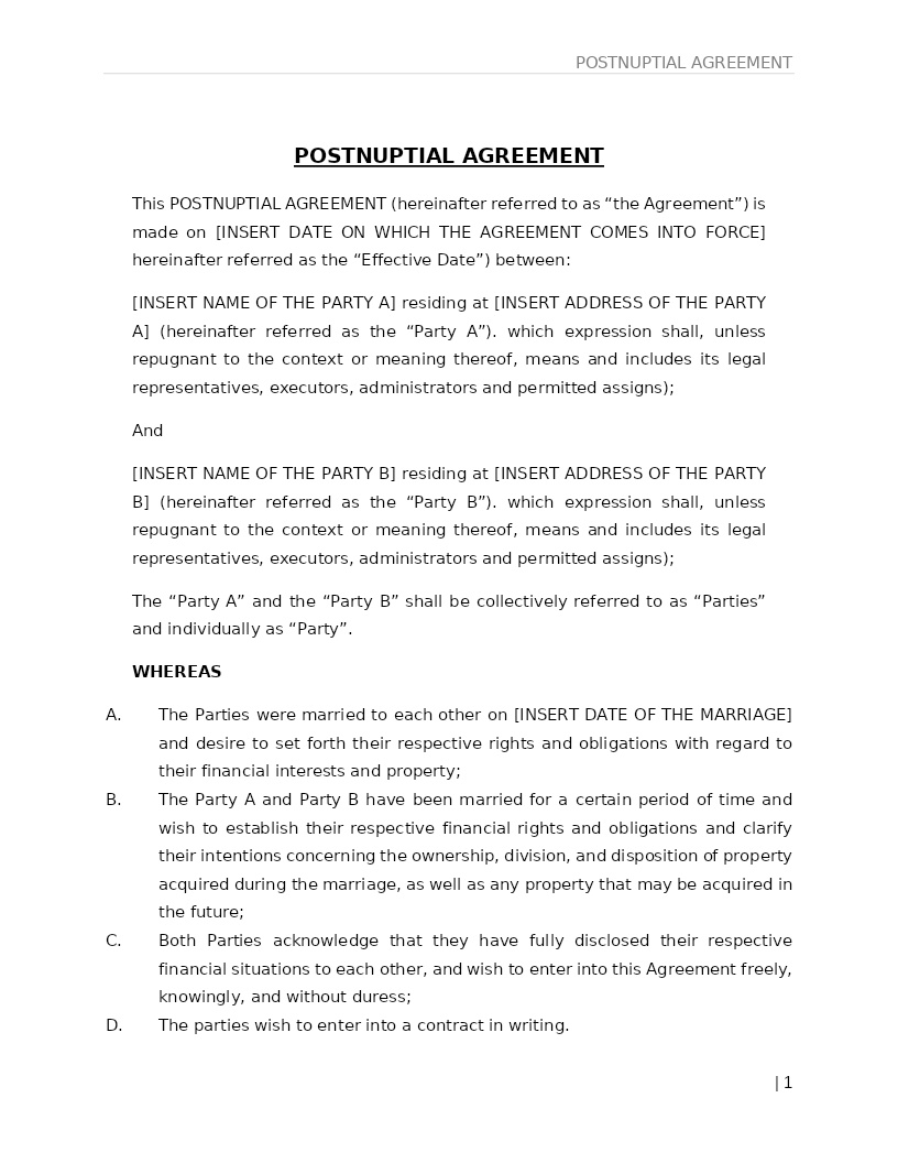 POSTNUPTIAL AGREEMENT