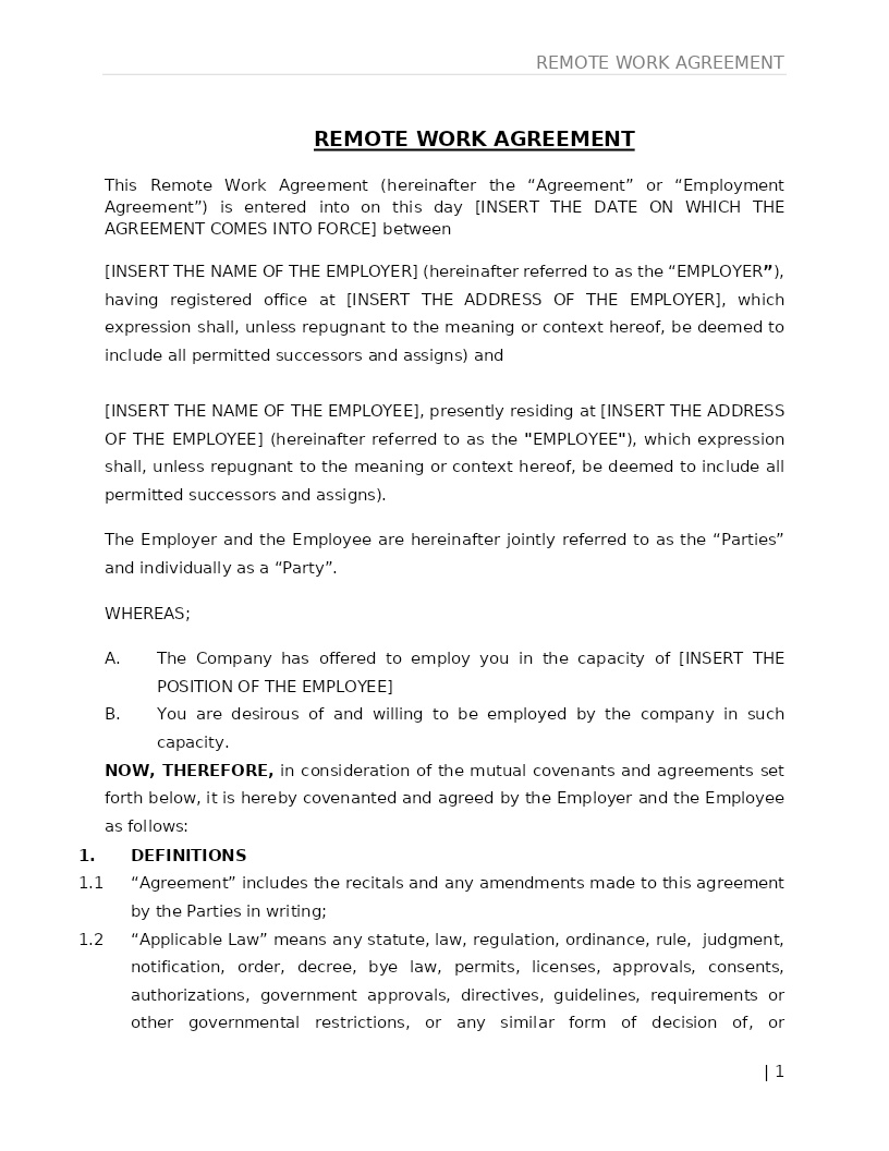 REMOTE WORK AGREEMENT