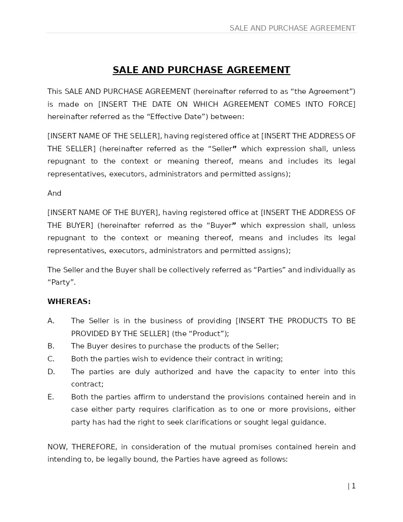 SALE AND PURCHASE AGREEMENT