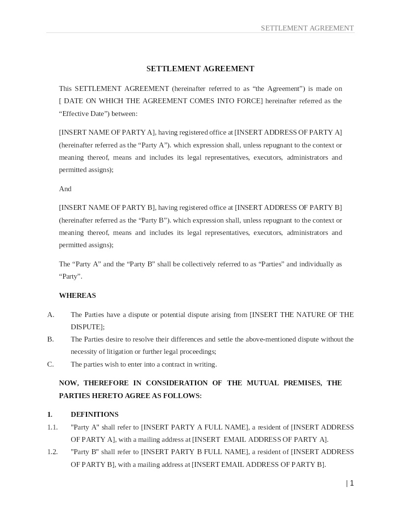 SETTLEMENT AGREEMENT