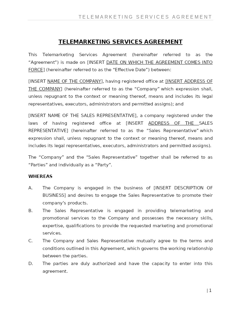 TELEMARKETING SERVICES AGREEMENT