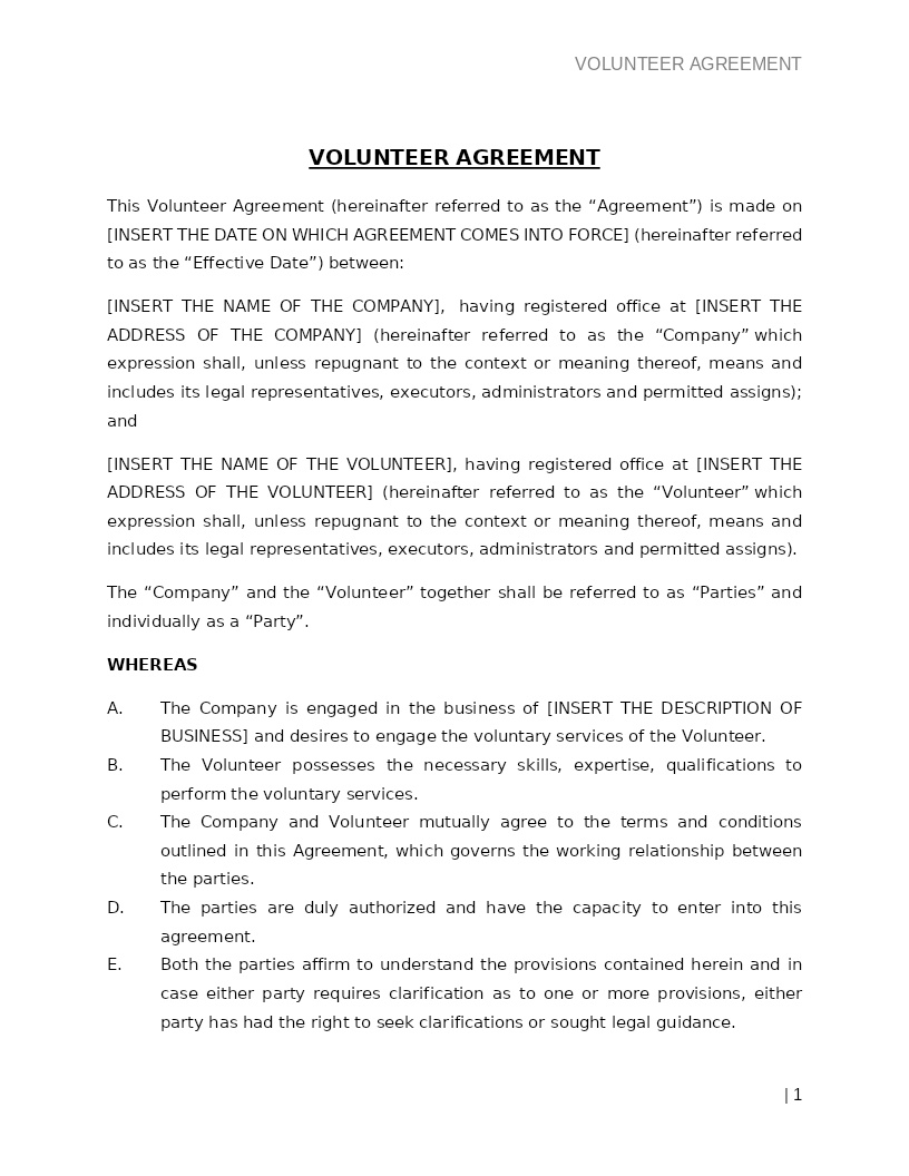 VOLUNTEER AGREEMENT