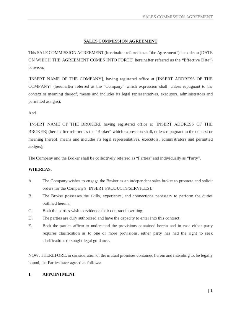 SALES COMMISSION AGREEMENT